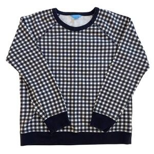 Draper James Womens Natalie Classic Crewneck Sweatshirt Large Navy Multi Gingham